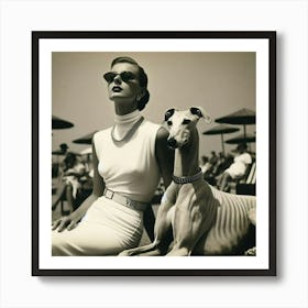 Woman And A Greyhound 1 Art Print