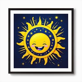 Lovely smiling sun on a blue gradient background 144 Art Print