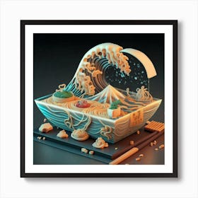 Great Kanagawa Acrylic Ramen Block 3d Render 7 Art Print