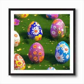 Flower Painted Easter Eggs on the Grass Art Print