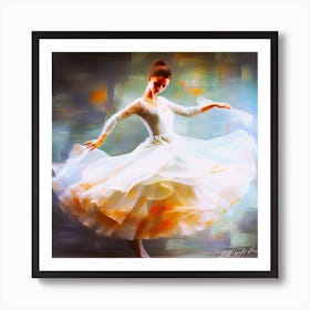 Dainty Dancing - Ballerina In White Dress Art Print