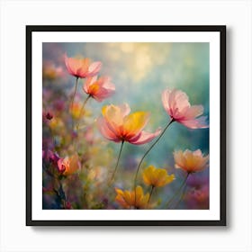 Watercolor Cosmos Flowers Art Print