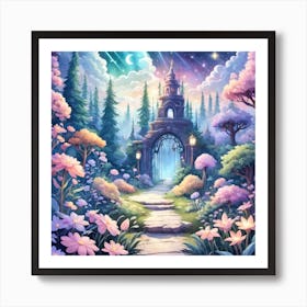 A Fantasy Forest With Twinkling Stars In Pastel Tone Square Composition 178 Art Print