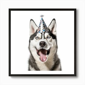 Husky In Party Hat Art Print