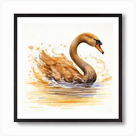 Swan In Water Art Print