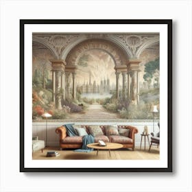 A William Morris Inspired Wallpaper Design Transforming A Modern Living Space, Style Victorian Watercolor 1 Art Print