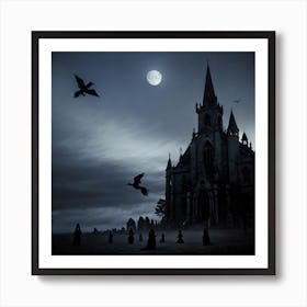 Gothic Church At Night Art Print