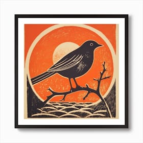 Retro Bird Lithograph European Robin 1 Art Print