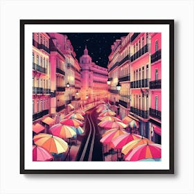 Lisbon Street At Night Art Print