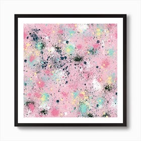 Ink Splatter Dust Pink Pastel Square Art Print