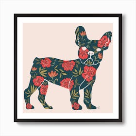 Blue Floral Frenchie Art Print