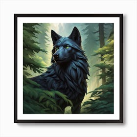 Black Wolf In The Forest 2 Art Print