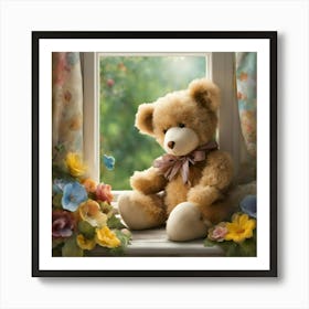 Teddy Bear In Window Art Print