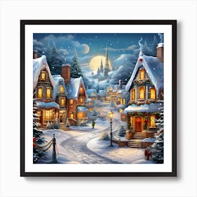 Christmas Village At Night Art Print