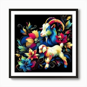 Goat And Flowers Art Print