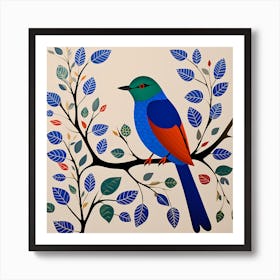 Gond Art India, Bird On a Branch, folk art, 149 Art Print