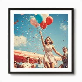 A Vibrant Hand Painted Mid Air Amidst Festive Celebration Objectifying Retro Sentiments Against A C Art Print