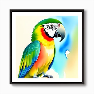 Brilliant - Colorful Parrot painted with Brusho Watercolor Crystal Coulors  Mounted Print for Sale by Lynn Shield Fine Art