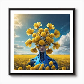 Woman With Flowers On Her Head Affiche