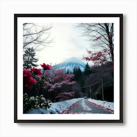 Snowy Road To mountain Art Print