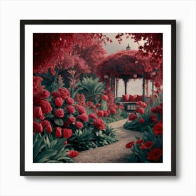 Into The Garden Red Art Print