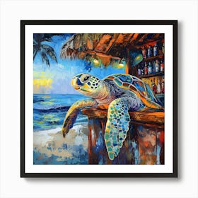 Sea Turtle At The Beach Bar 4 Art Print