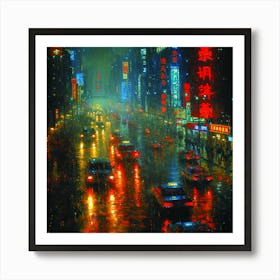 Rainy Night In Hong Kong Art Print