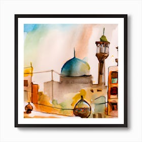 Watercolor Of Islamic Mosque Art Print