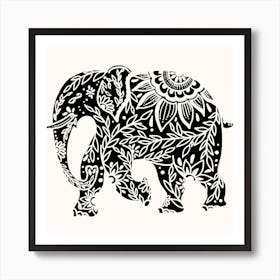 Floral Elephant Safari Square Art Print