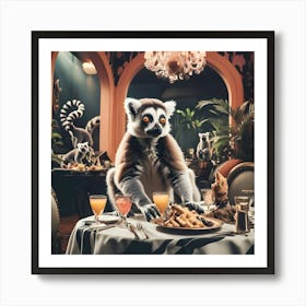Lemurs At The Table Art Print