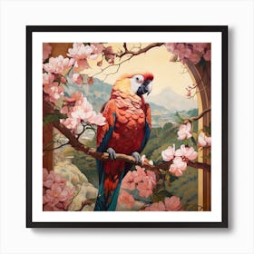 Macaw 1 Pink Jungle Animal Portrait Art Print