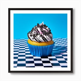 Cupcake Blue Checkerboard 3 Art Print