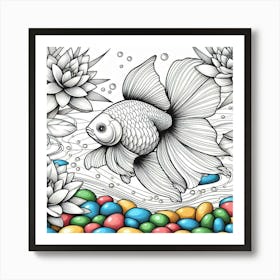 Line Art gold fish Art Print