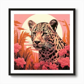 Leopard 3 Pink Jungle Animal Portrait Art Print
