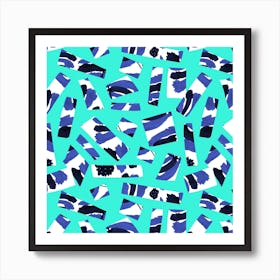 Abstract Blue Black On Green Cutouts Art Print