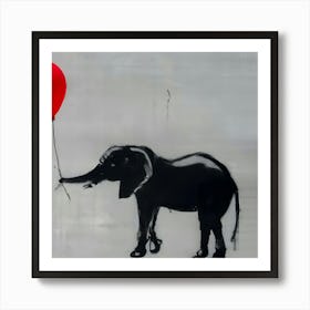 Banksy Style Elephant Holding A Red Balloon Art Print