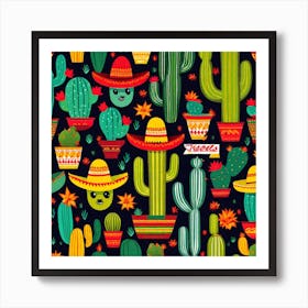 Mexican Cactus Seamless Pattern 2 Art Print