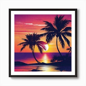 Sunset With Palm Trees 2 Art Print