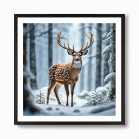 Deer In The Snow 5 Art Print