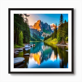 Mountain Is Background Lake With Blue Sky Mountain Background 1 Art Print
