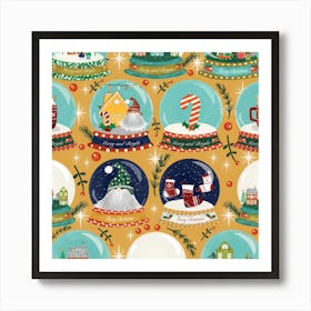 Christmas Snow Globe Yellow Art Print