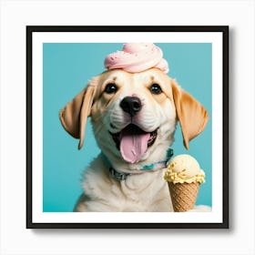 Cute Dog With Ice Cream Cone Art Print