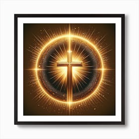 Golden Cross With Rays Of Light 1 Art Print