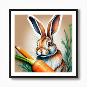 Rabbit With Pencil Art Print