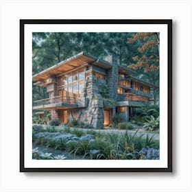 Beautiful Stone House In The Woods Art Print