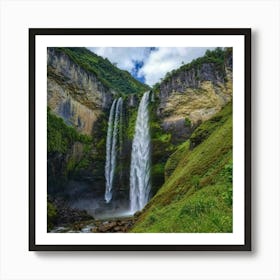 Waterfall In The Mountains Art Print