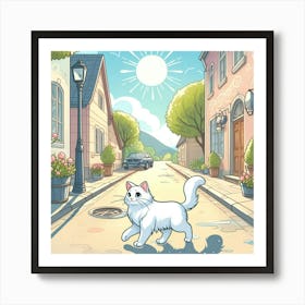 White Cat On The Street Poster