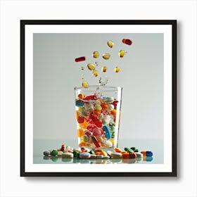 Colorful Pills In A Glass Art Print