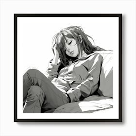 Anime Girl Sleeping On Couch Art Print