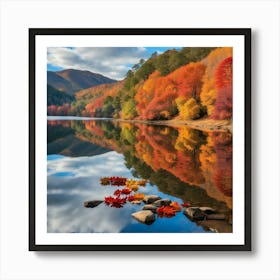 Autumn Leaves Reflected In A Lake Art Print